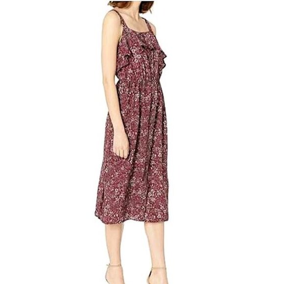 NWT!! BOBEAU - Burgundy sleeveless front ruffle floral dress - Picture 5 of 11